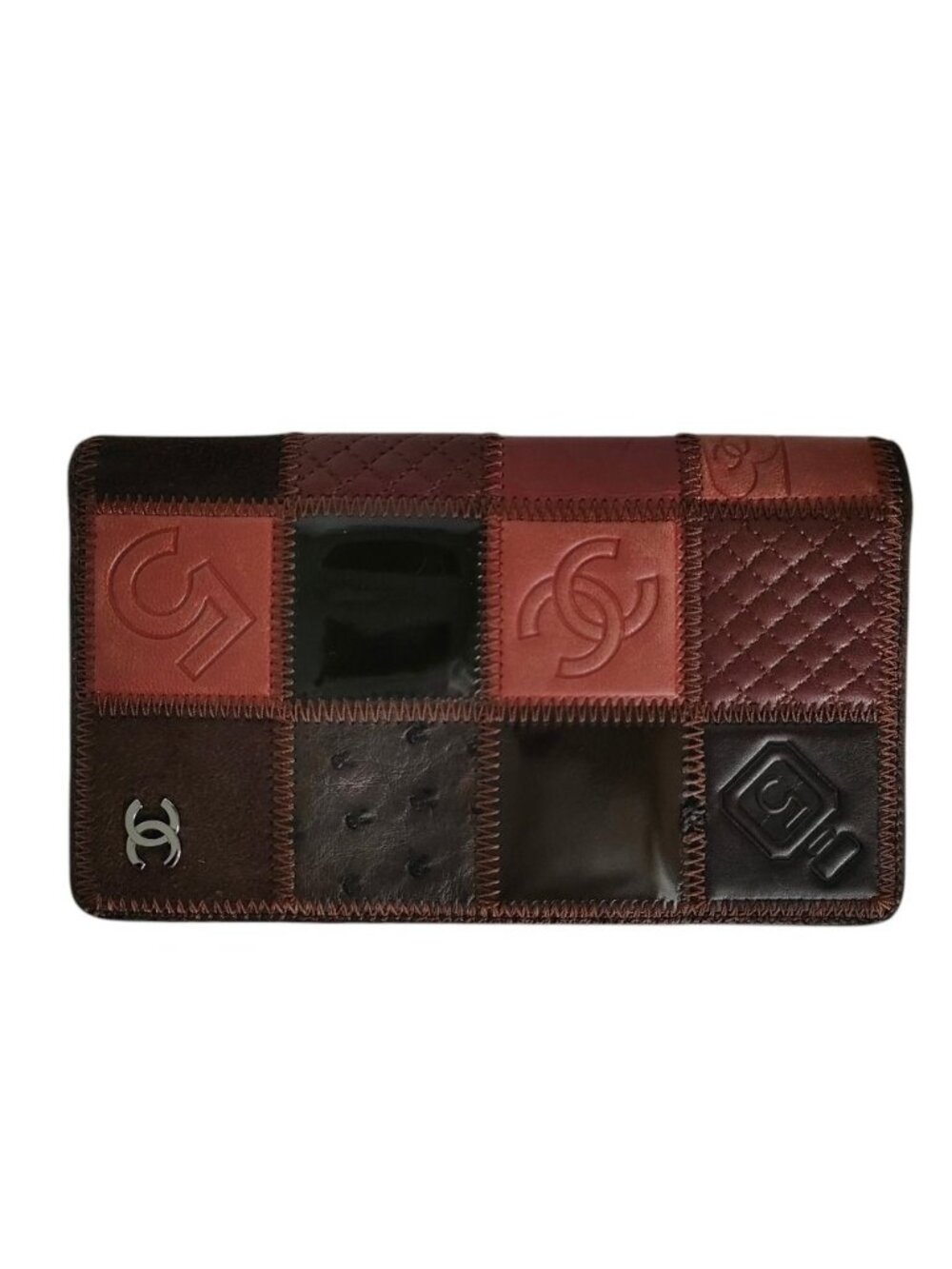 Chanel Icon Line CC Logo Patchwork Wallet Bifold Brown